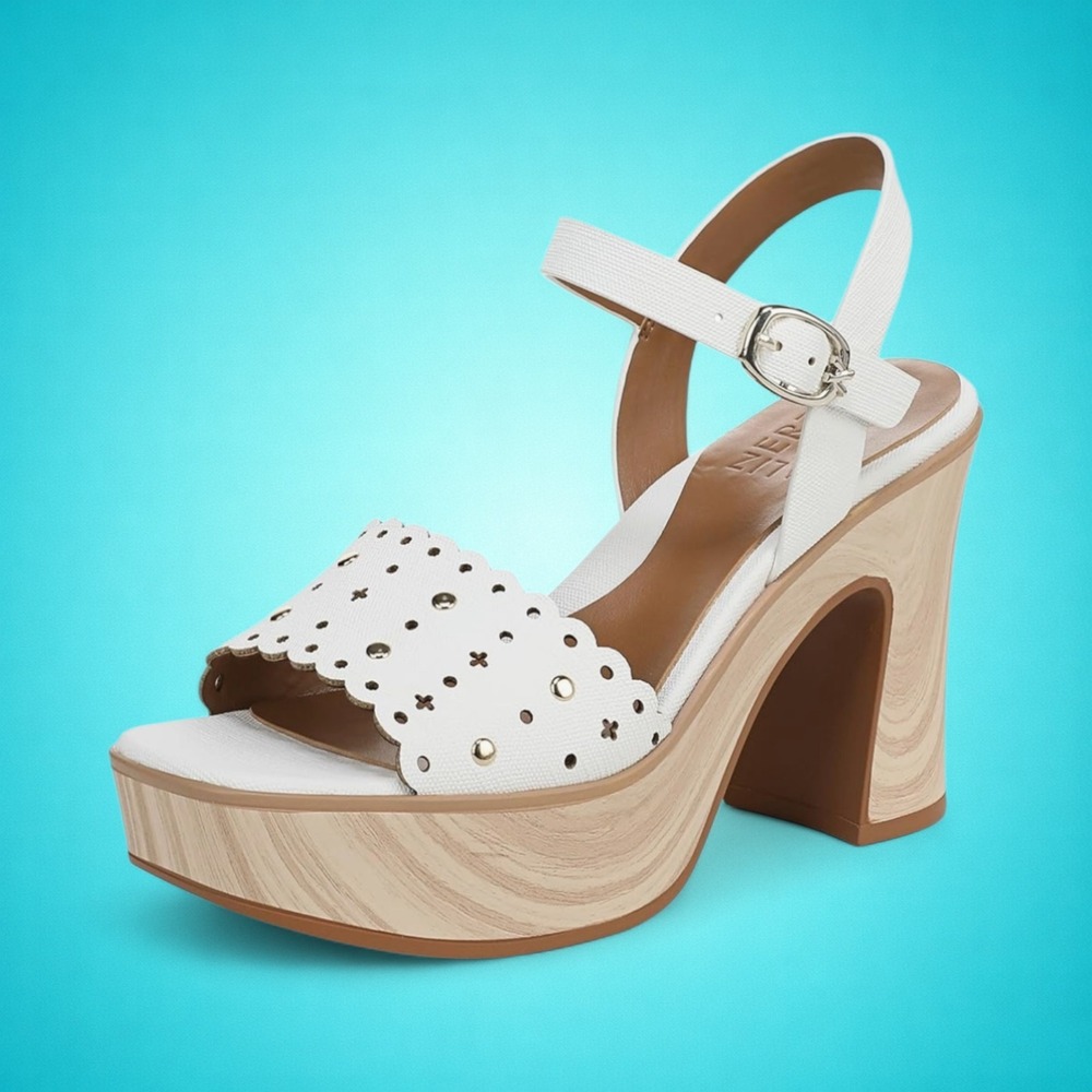 Naturalizer Kira Women's Wedge Heel Sandals White Twill size 9.5, Retails $135